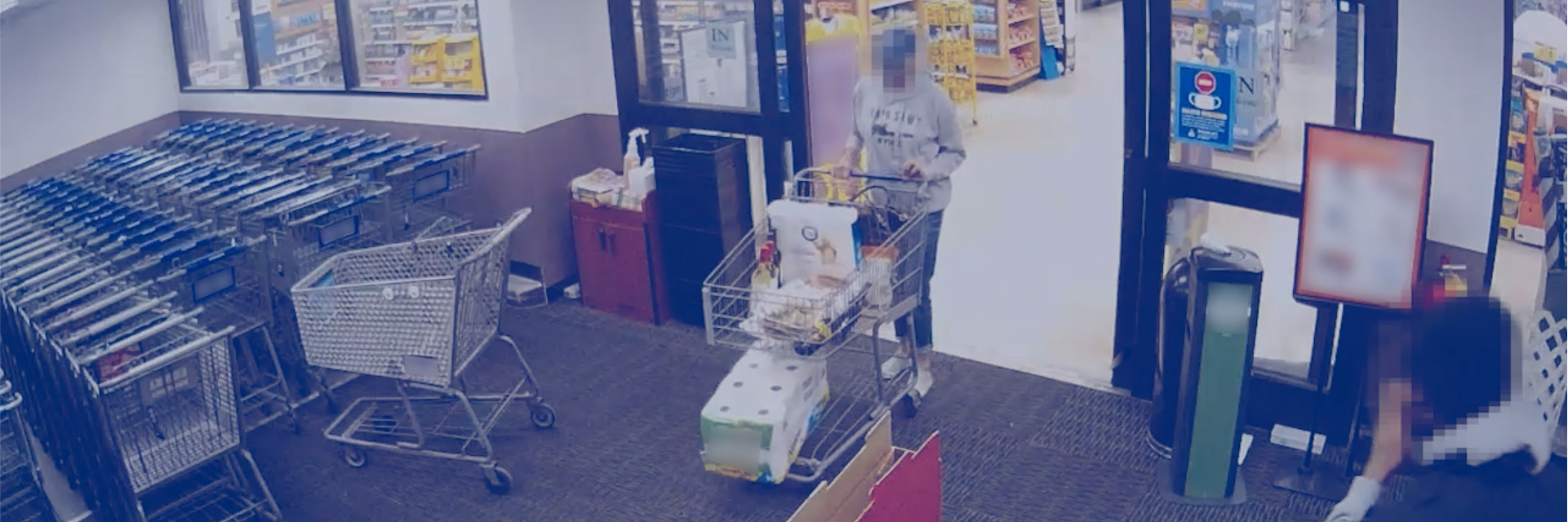 a recording of a shoplifter pushing out a cart